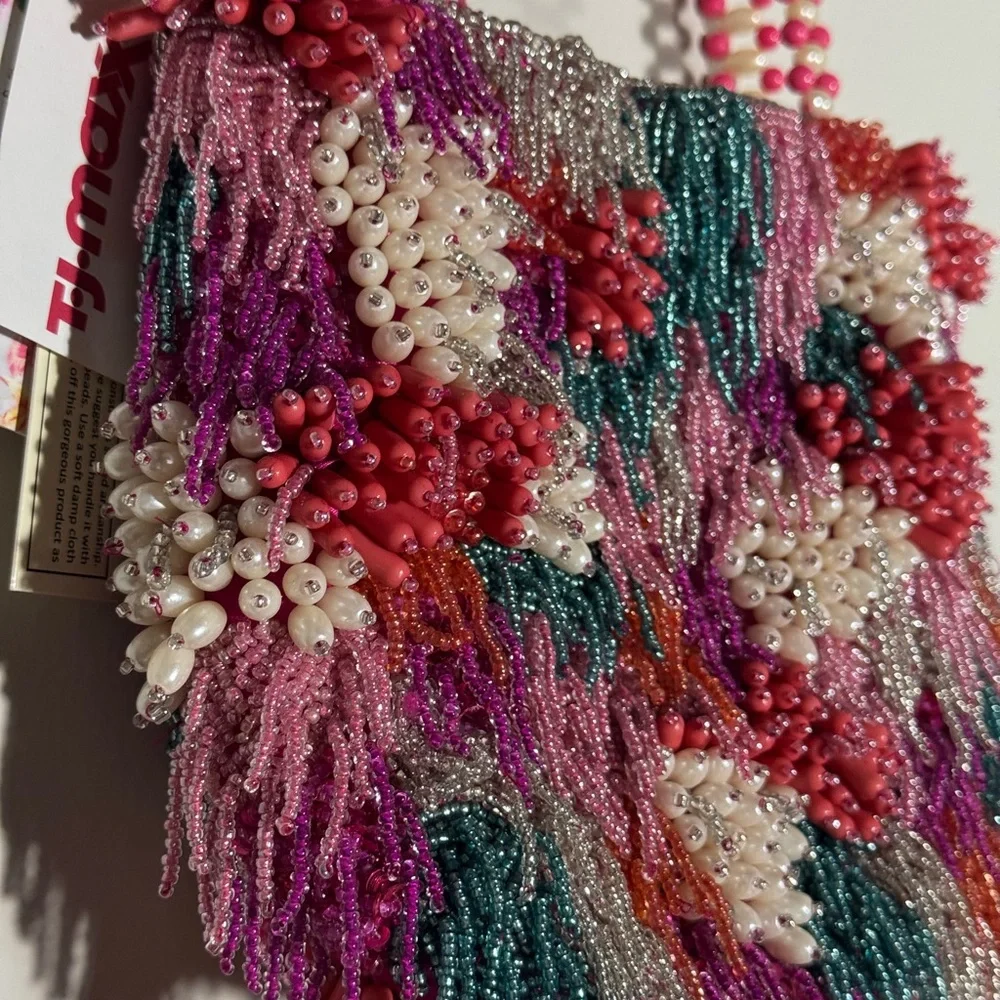 T.J.Maxx Beaded Fringe Shoulder Bag - Pink, Purple, Teal, Coral, White - Picture 3 of 6